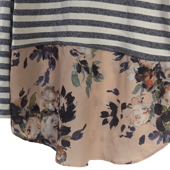 Anthropologie Postmark Ginny Pullover Striped Floral Mixed Media Top - Picture 6 of 8